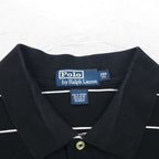 Polo by Ralph Lauren 90s Striped Polo Shirt 2XL BIG Big Size Black Pique Small Pony Embroidery