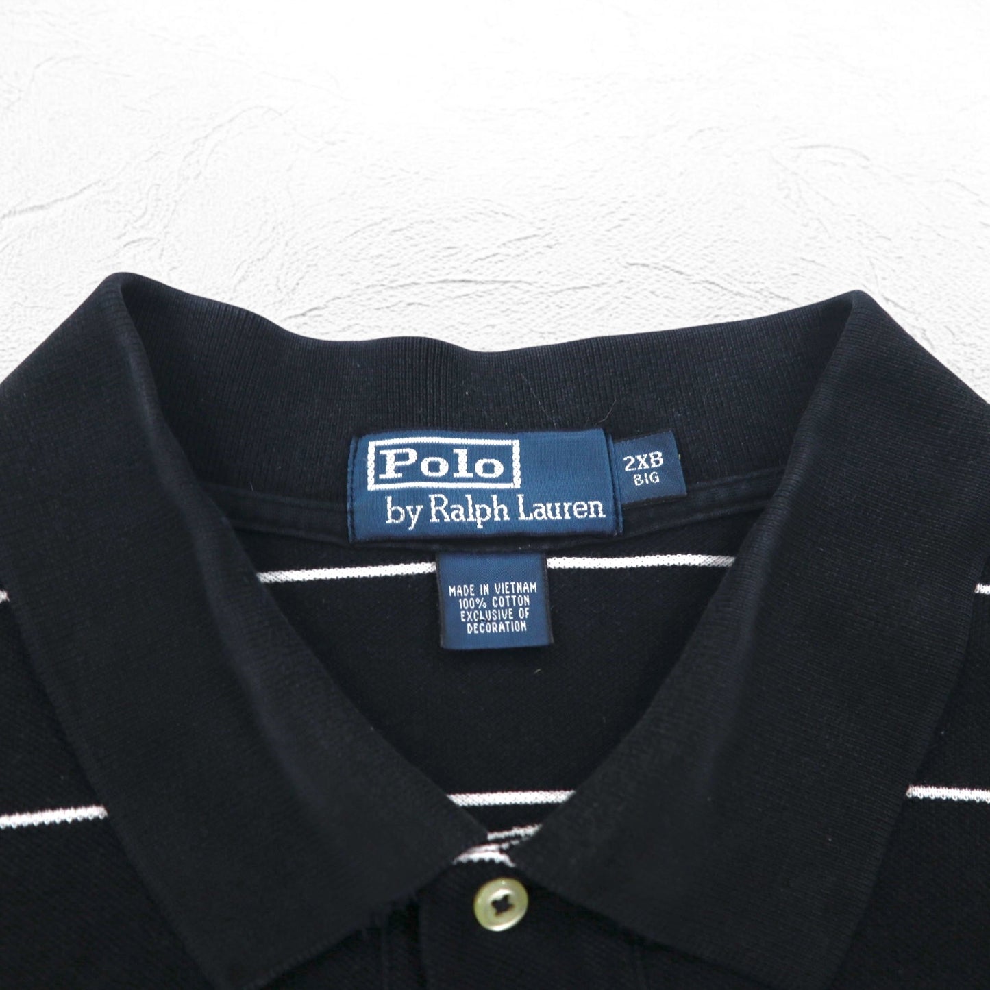 Polo by Ralph Lauren 90年代 ボーダー ポロシャツ 2XL BIG ビッグサイズ ブラック 鹿の子 スモールポニー刺繍