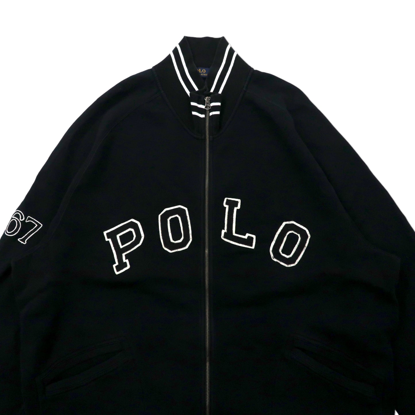 POLO RALPH LAUREN ビッグサイズ スウェットジャケット スタジャン 2XB ブラック コットン 裏起毛 ロゴワッペン TALONジップ リブライン