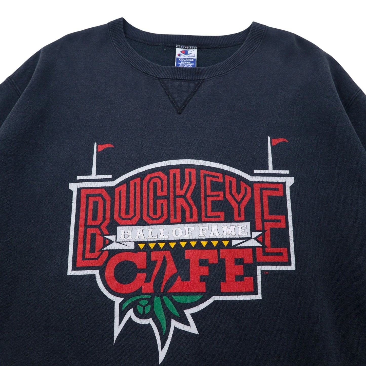 Champion 90年代 USA製 プリント スウェット XXL ブラック コットン BUCKEYE CAFE