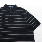 Polo by Ralph Lauren 90s Striped Polo Shirt 2XL BIG Big Size Black Pique Small Pony Embroidery