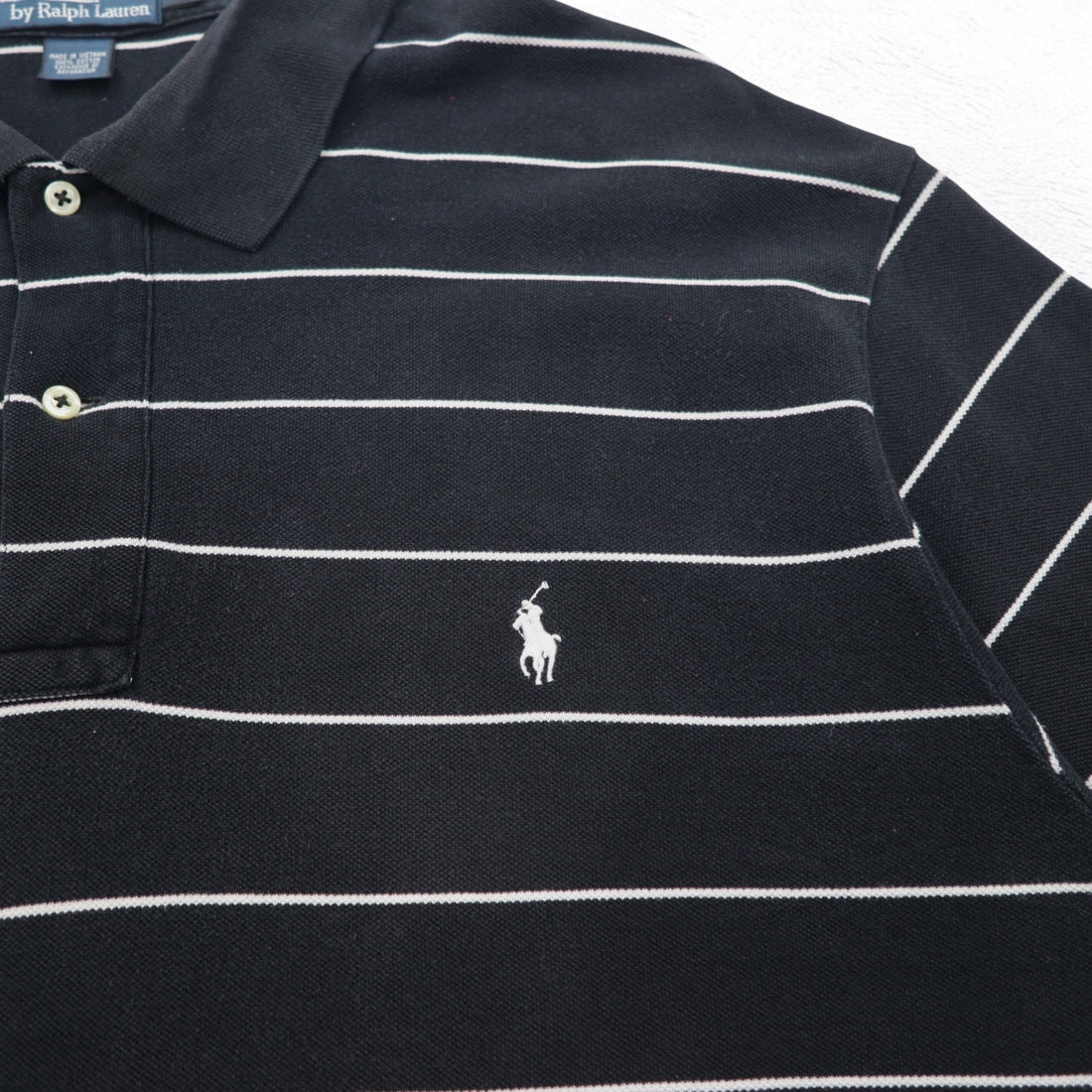 Polo by Ralph Lauren 90s Striped Polo Shirt 2XL BIG Big Size Black Pique Small Pony Embroidery