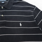 Polo by Ralph Lauren 90s Striped Polo Shirt 2XL BIG Big Size Black Pique Small Pony Embroidery