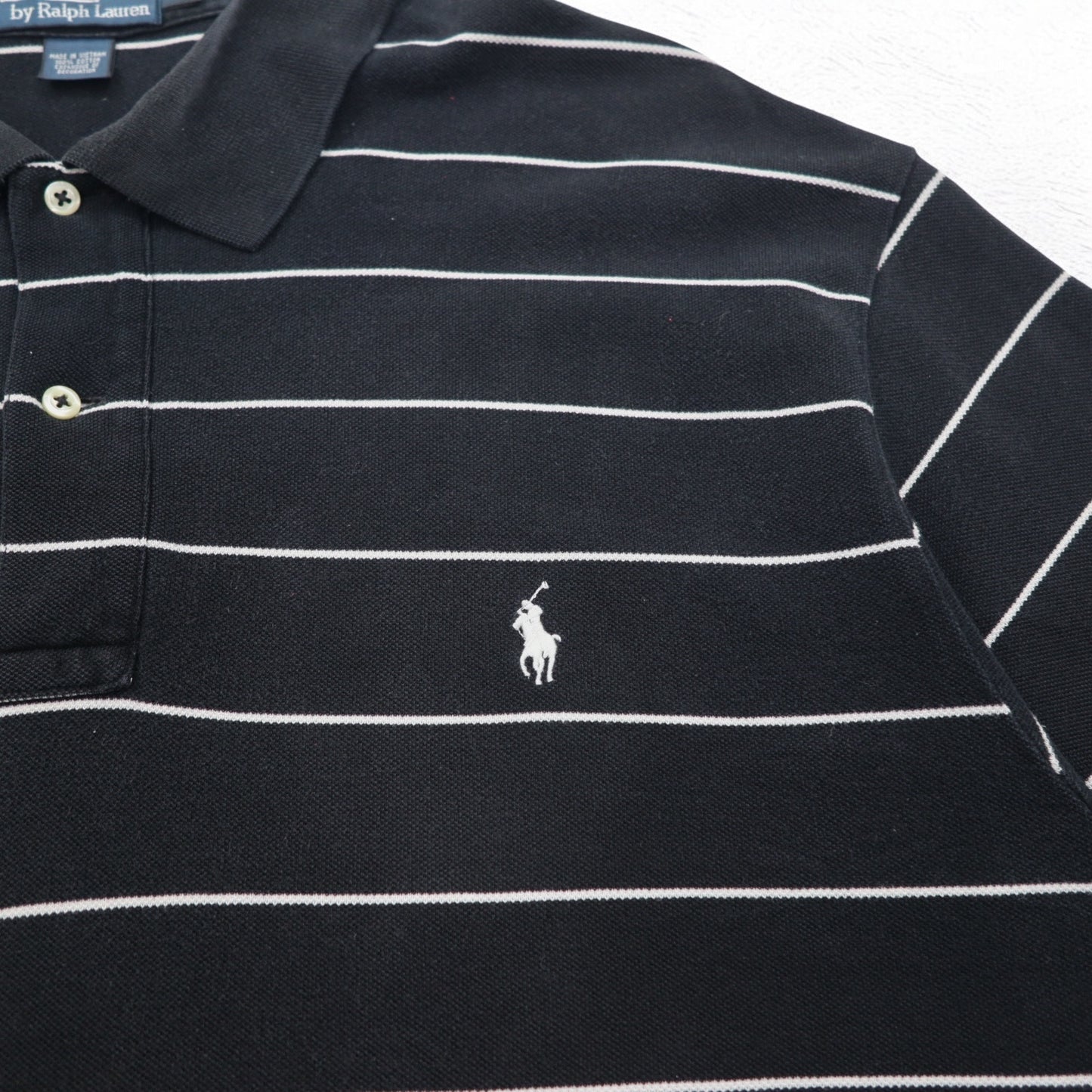 Polo by Ralph Lauren 90年代 ボーダー ポロシャツ 2XL BIG ビッグサイズ ブラック 鹿の子 スモールポニー刺繍