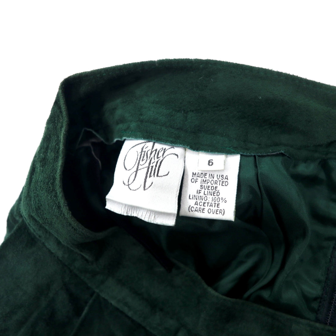 Fisher Hill USA Suede Leather Tuck Flare Skirt 6 Green Rocket Talon Zip