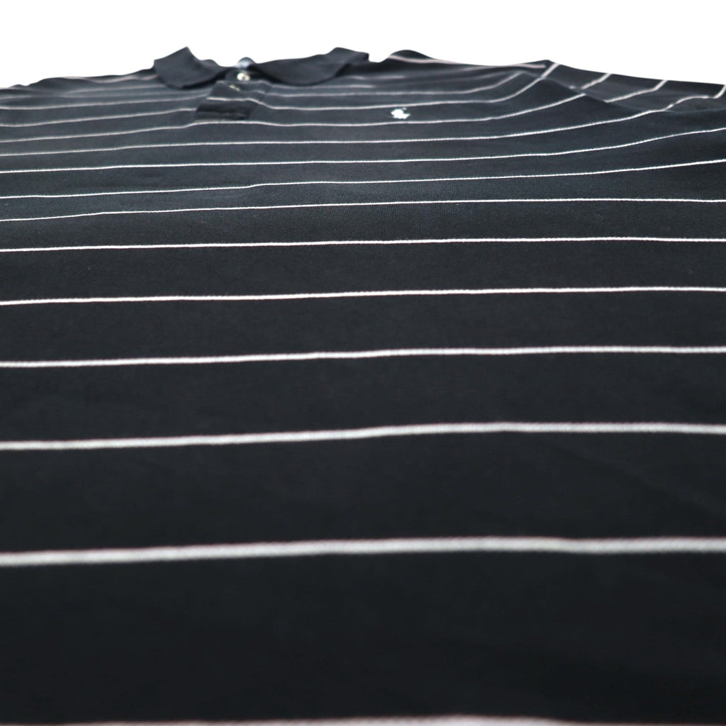 Polo by Ralph Lauren 90s Striped Polo Shirt 2XL BIG Big Size Black Pique Small Pony Embroidery