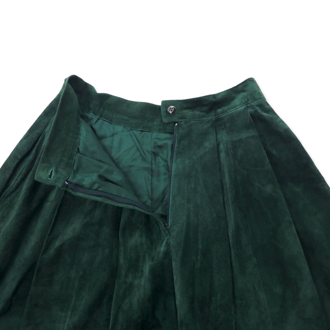 Fisher Hill USA Suede Leather Tuck Flare Skirt 6 Green Rocket Talon Zip