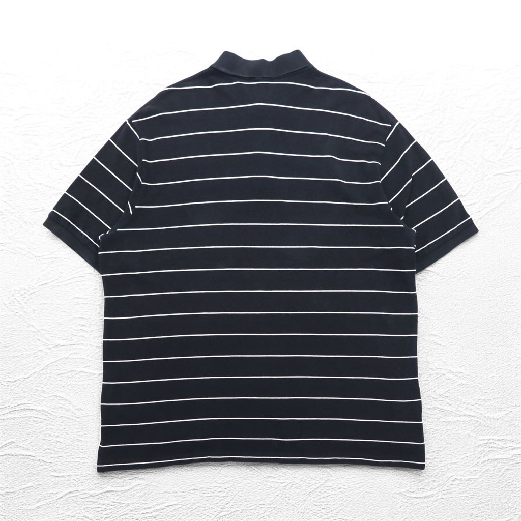 Polo by Ralph Lauren 90s Striped Polo Shirt 2XL BIG Big Size Black Pique Small Pony Embroidery
