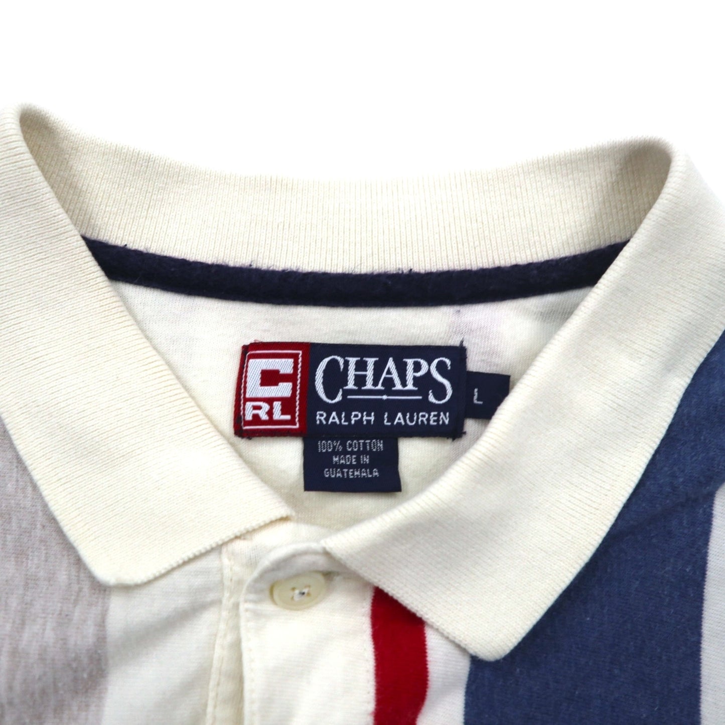 CHAPS RALPH LAUREN 90年代 マルチストライプ ポロシャツ L ホワイト ワンポイントロゴ刺繍