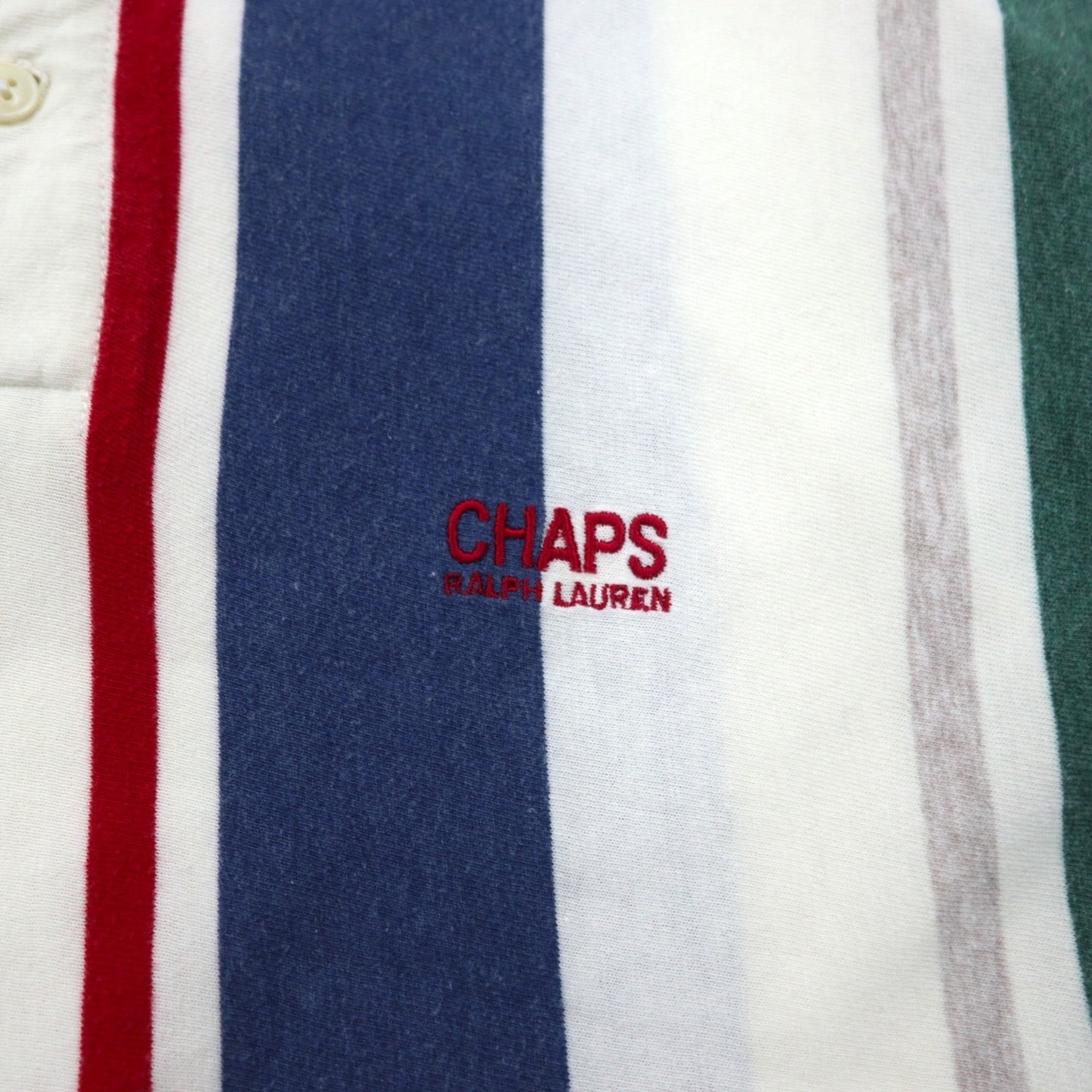 CHAPS RALPH LAUREN 90年代 マルチストライプ ポロシャツ L ホワイト ワンポイントロゴ刺繍