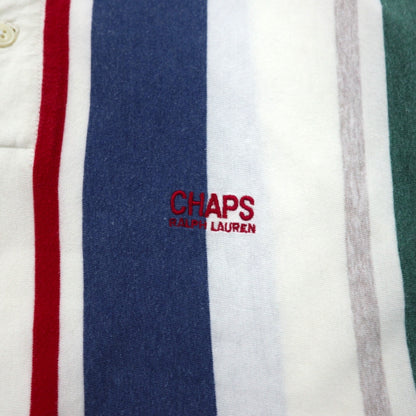 CHAPS RALPH LAUREN 90年代 マルチストライプ ポロシャツ L ホワイト ワンポイントロゴ刺繍