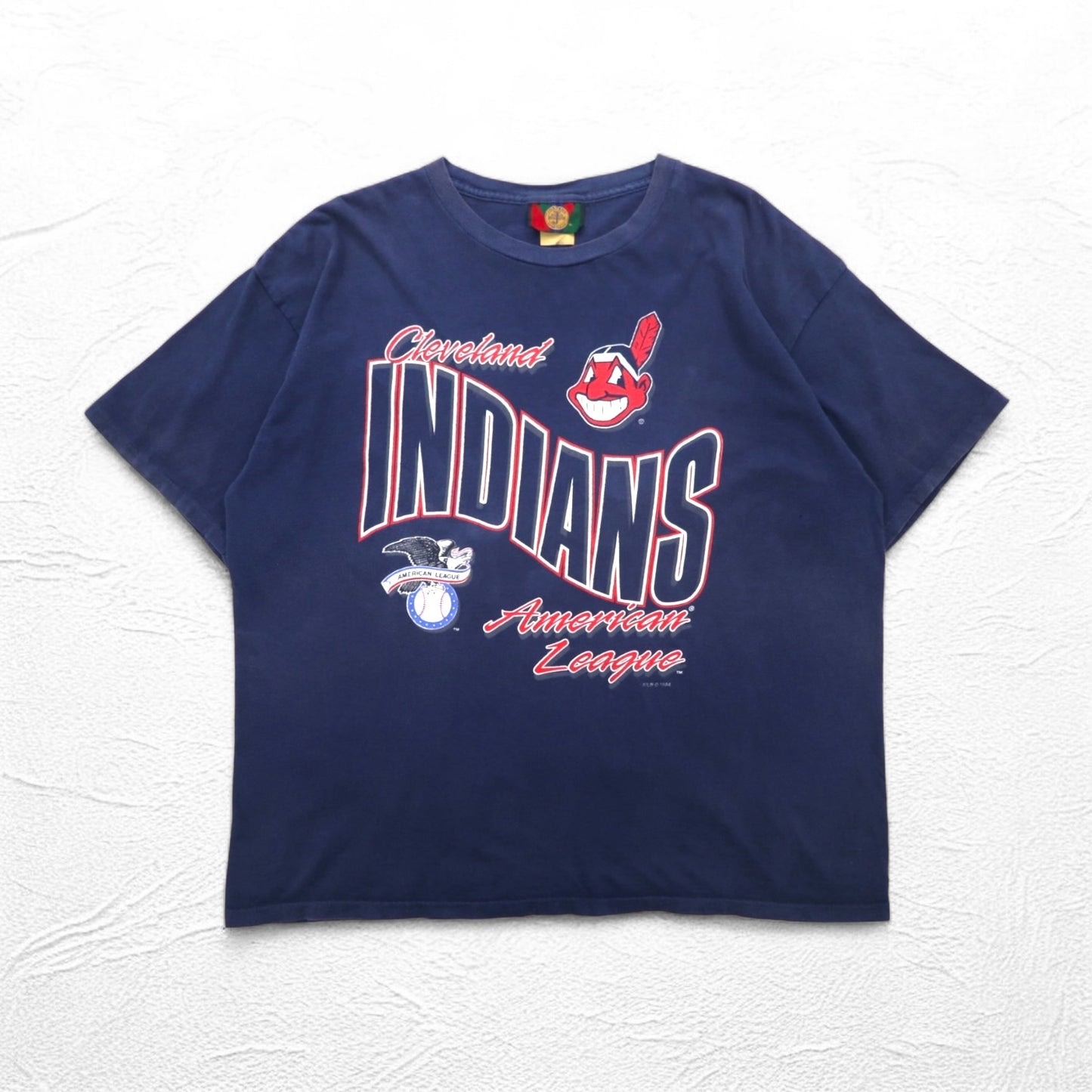 JOSTENS SPORTSWEAR 90年代 USA製 MLB INDIANS プリント Tシャツ XL ネイビー シングルステッチ