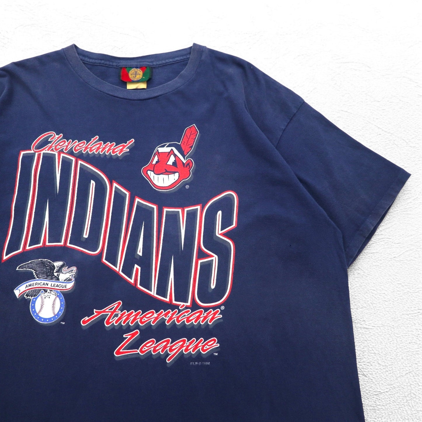 JOSTENS SPORTSWEAR 90年代 USA製 MLB INDIANS プリント Tシャツ XL ネイビー シングルステッチ