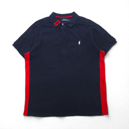 POLO RALPH LAUREN polo shirt, size XL, navy and red, cotton, pique fabric, half-zip closure, snap buttons, small pony embroidery.