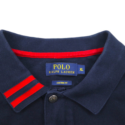 POLO RALPH LAUREN polo shirt, size XL, navy and red, cotton, pique fabric, half-zip closure, snap buttons, small pony embroidery.