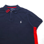 POLO RALPH LAUREN polo shirt, size XL, navy and red, cotton, pique fabric, half-zip closure, snap buttons, small pony embroidery.