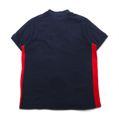 POLO RALPH LAUREN polo shirt, size XL, navy and red, cotton, pique fabric, half-zip closure, snap buttons, small pony embroidery.