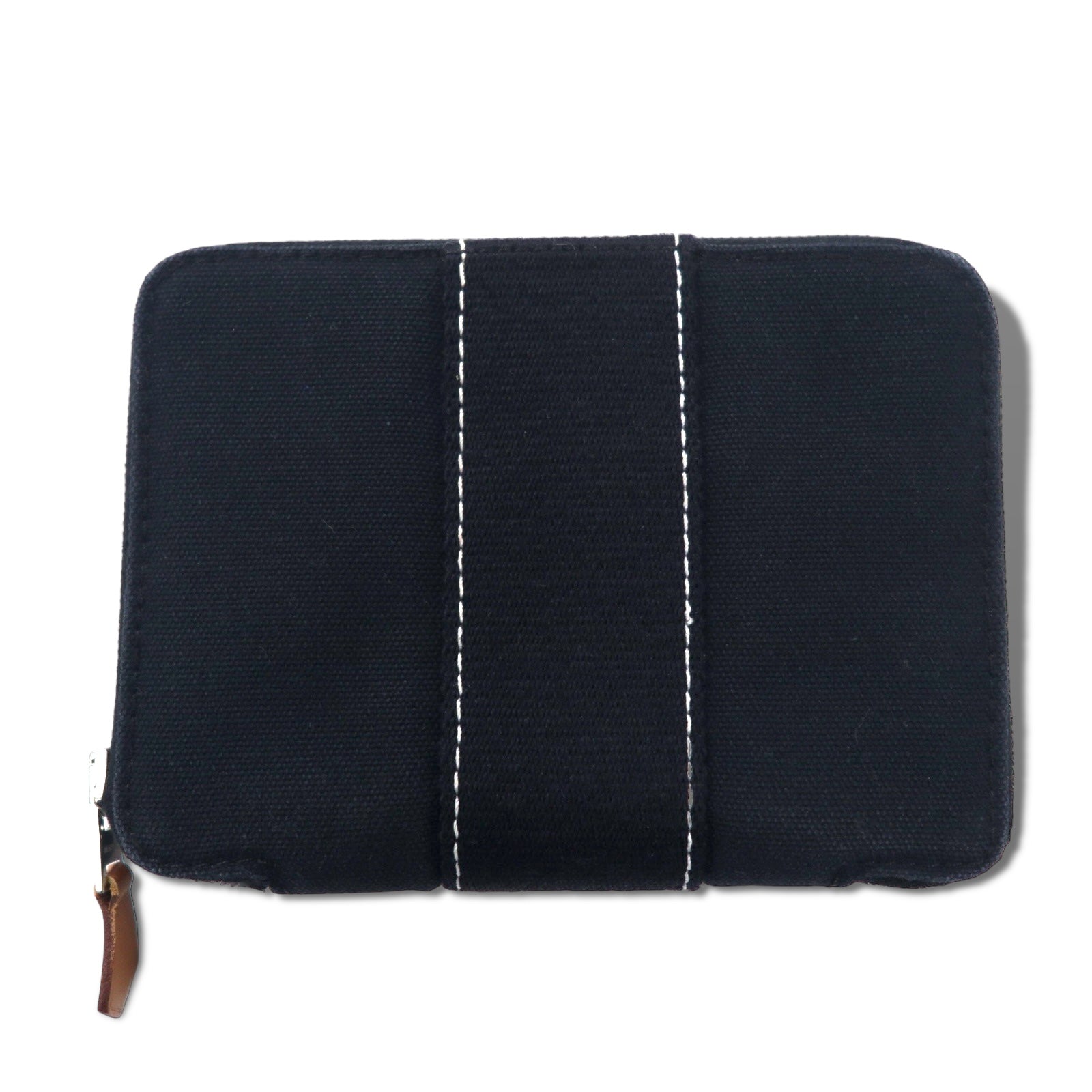 HERMES French Fool Toe Purse PM Bifold Wallet Mini Black Canvas Round Zipper riri Zip