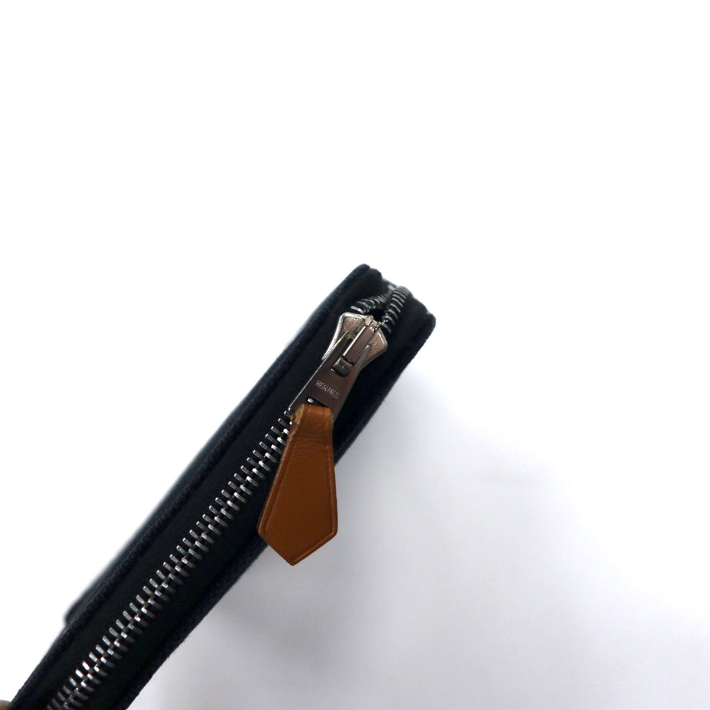 HERMES French Fool Toe Purse PM Bifold Wallet Mini Black Canvas Round Zipper riri Zip