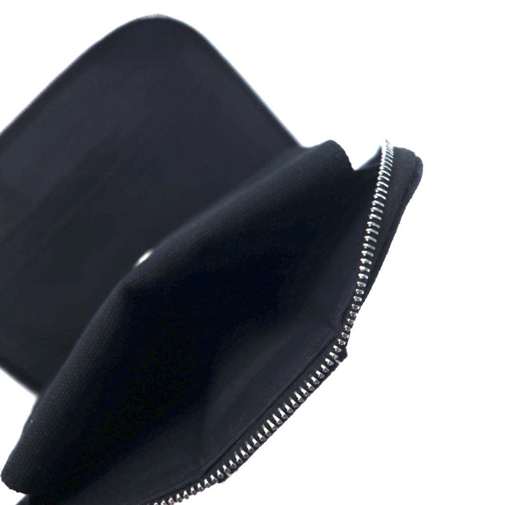 HERMES French Fool Toe Purse PM Bifold Wallet Mini Black Canvas Round Zipper riri Zip