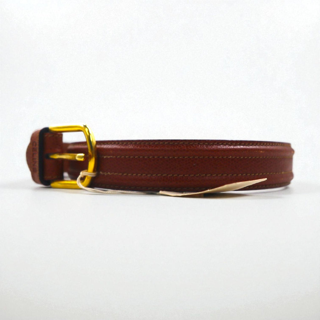 CELINE Old Logo 90s Vintage Leather Belt, Brown with Gold Buckle, M12, Made in Italy