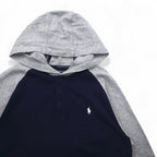 POLO RALPH LAUREN Half Button Hoodie XL Navy Pique PERFORMANCE Numbering Small Pony