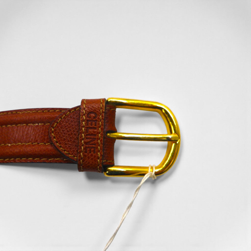 CELINE Old Logo 90s Vintage Leather Belt, Brown with Gold Buckle, M12, Made in Italy