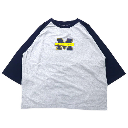 日本然リトテ-古着オンライン-NCAA BY KA INC. カレッジプリント ラグランTシャツ 2XL グレー コットン MICHIGAN ビッグサイズ-NCAA by Ka Inc. College Print Raglan T-Shirt 2XL Gray Cotton MICHIGAN Big Size