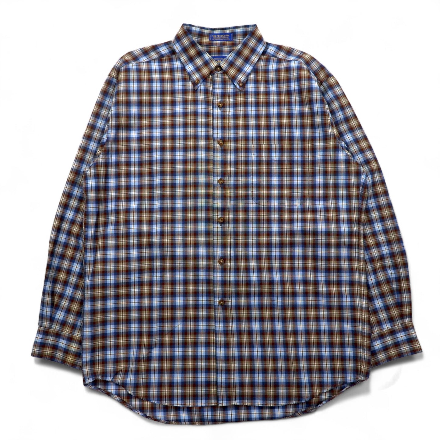 PENDLETON ウール チェック ボタンダウンシャツ L ブルー ブラウン メキシコ製