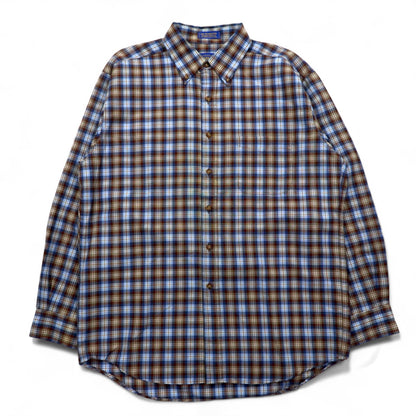 PENDLETON ウール チェック ボタンダウンシャツ L ブルー ブラウン メキシコ製