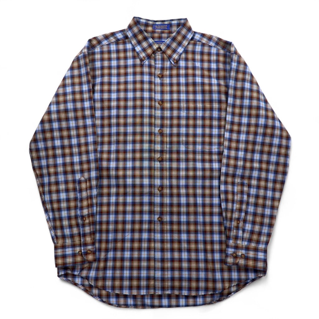 PENDLETON Wool Check Button-Down Shirt, L, Blue, Brown, Made in Mexico