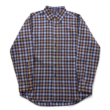 PENDLETON ウール チェック ボタンダウンシャツ L ブルー ブラウン メキシコ製