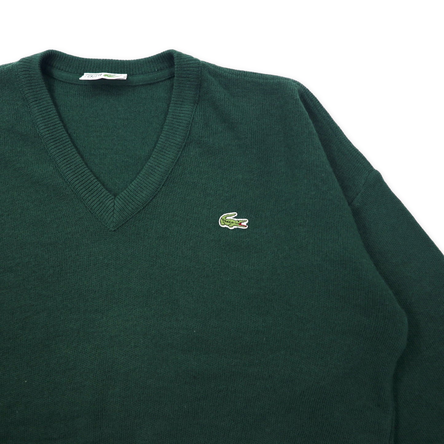 CHEMISE LACOSTE フランス製 80年代 フレンチラコステ Vネック アクリルニット セーター 4 グリーン ウール ワンポイントロゴ ビッグサイズ