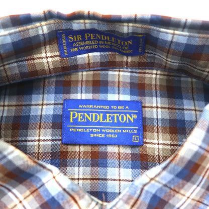 PENDLETON ウール チェック ボタンダウンシャツ L ブルー ブラウン メキシコ製