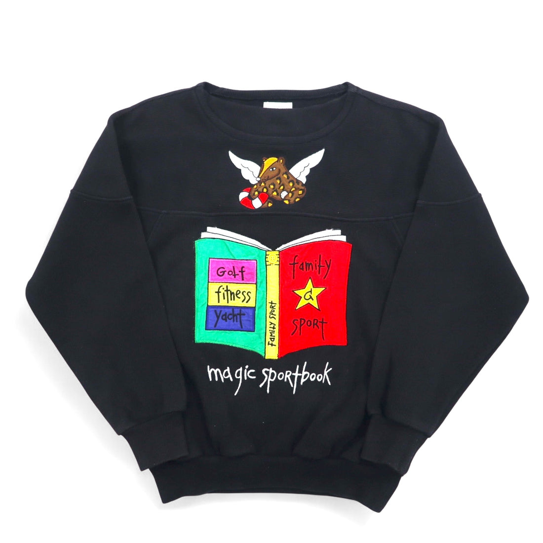 Castelbajac sport 90s character embroidered sweatshirt S black magic sport book made in Japan