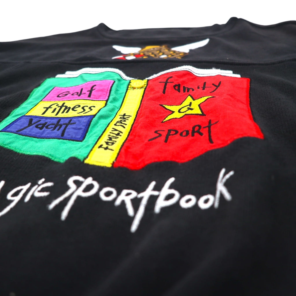 Castelbajac sport 90s character embroidered sweatshirt S black magic sport book made in Japan