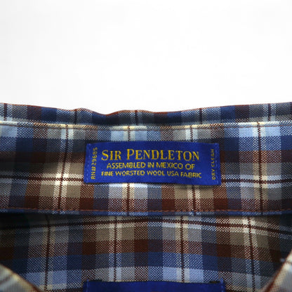 PENDLETON ウール チェック ボタンダウンシャツ L ブルー ブラウン メキシコ製