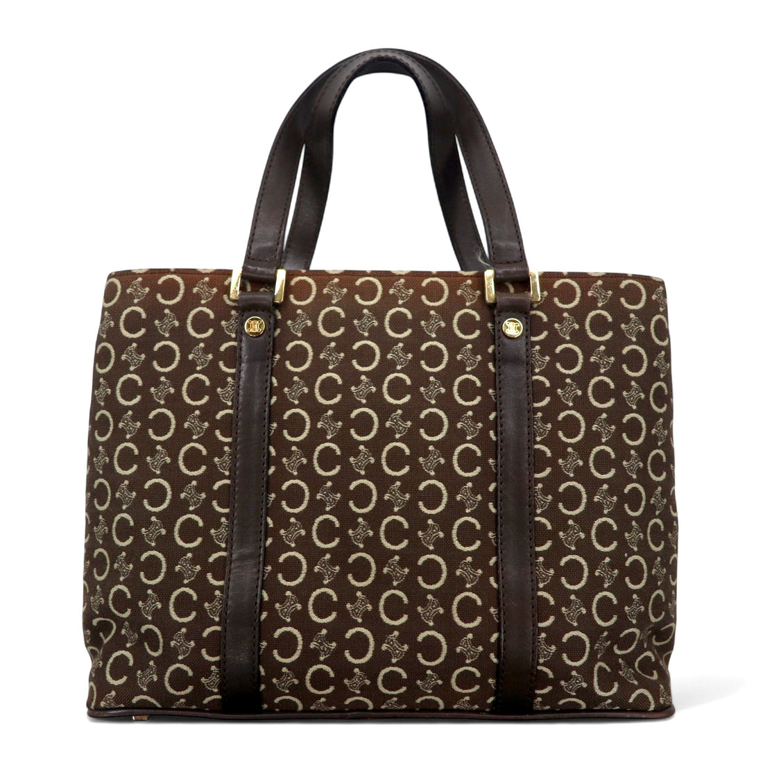 CELINE Made in Italy Old C Macadam Handbag Tote Bag Brown Canvas All-over Pattern CE00