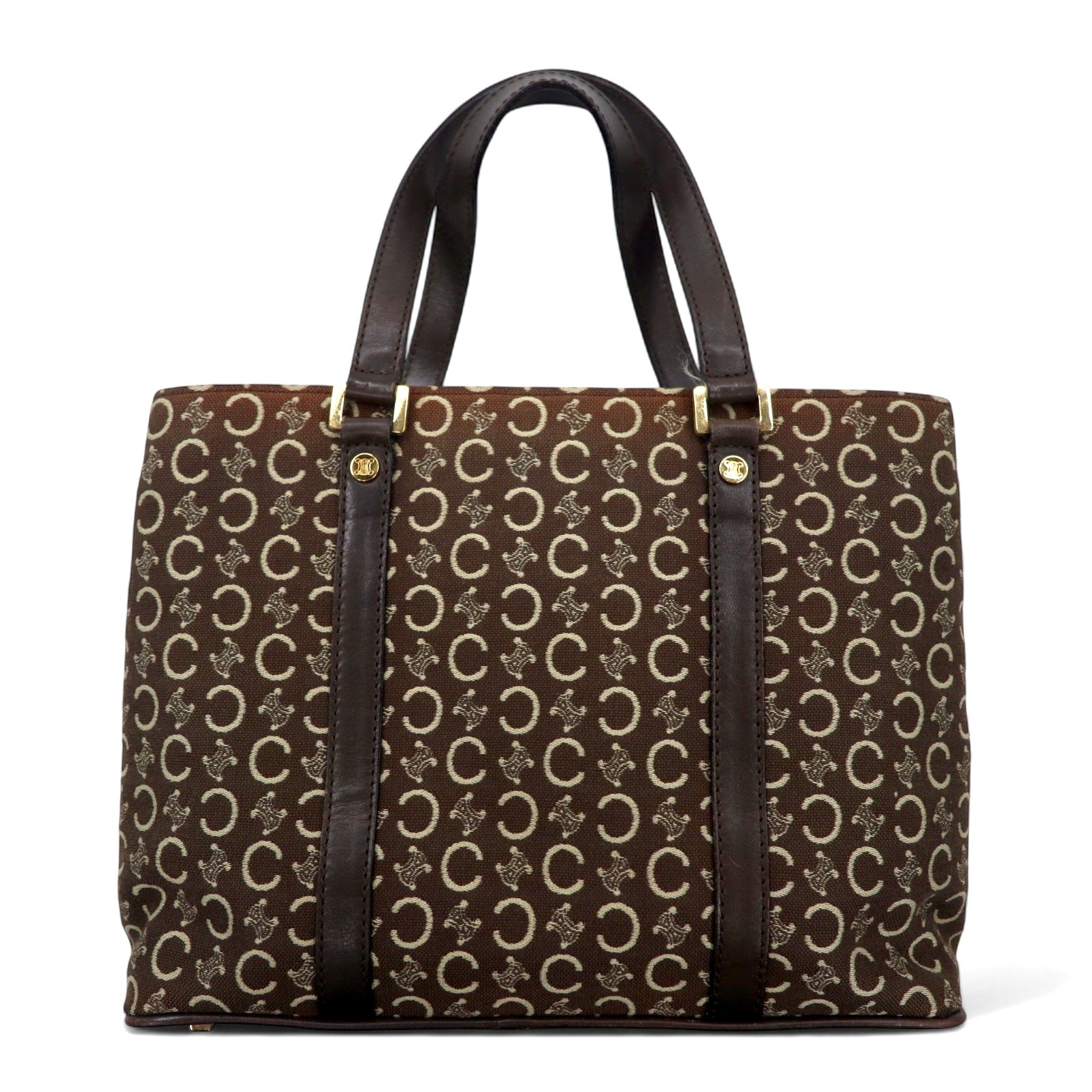 CELINE Made in Italy Old C Macadam Handbag Tote Bag Brown Canvas All-over Pattern CE00