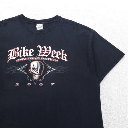 DELTA 00年代 KNIT IN USA スカル プリント PRO WEIGHT Tシャツ XL ブラック 両面プリント Bike Week