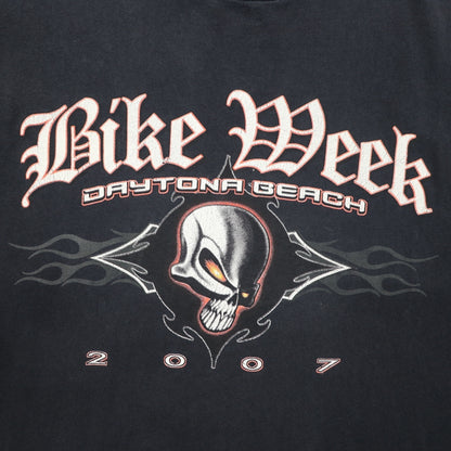 DELTA 00年代 KNIT IN USA スカル プリント PRO WEIGHT Tシャツ XL ブラック 両面プリント Bike Week