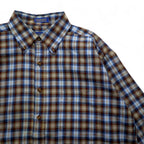 PENDLETON Wool Check Button-Down Shirt, L, Blue, Brown, Made in Mexico