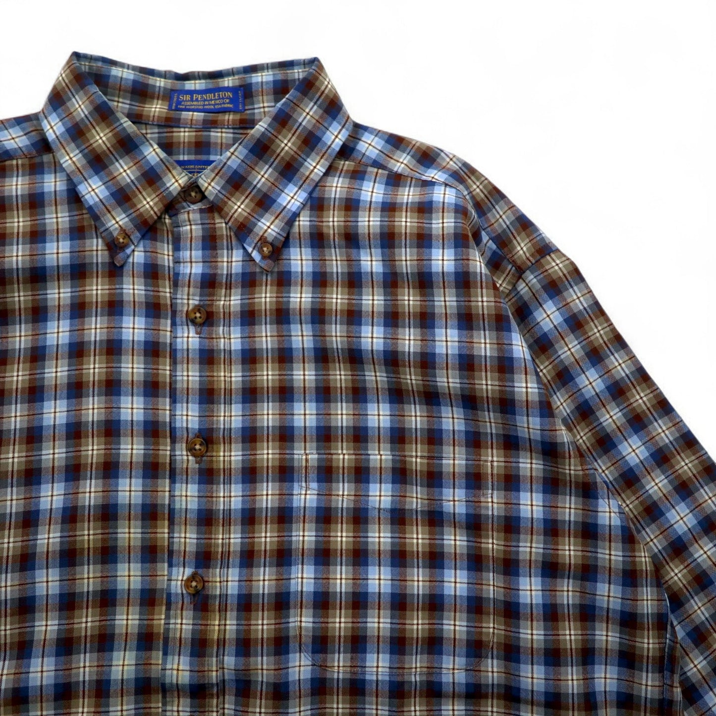 PENDLETON ウール チェック ボタンダウンシャツ L ブルー ブラウン メキシコ製