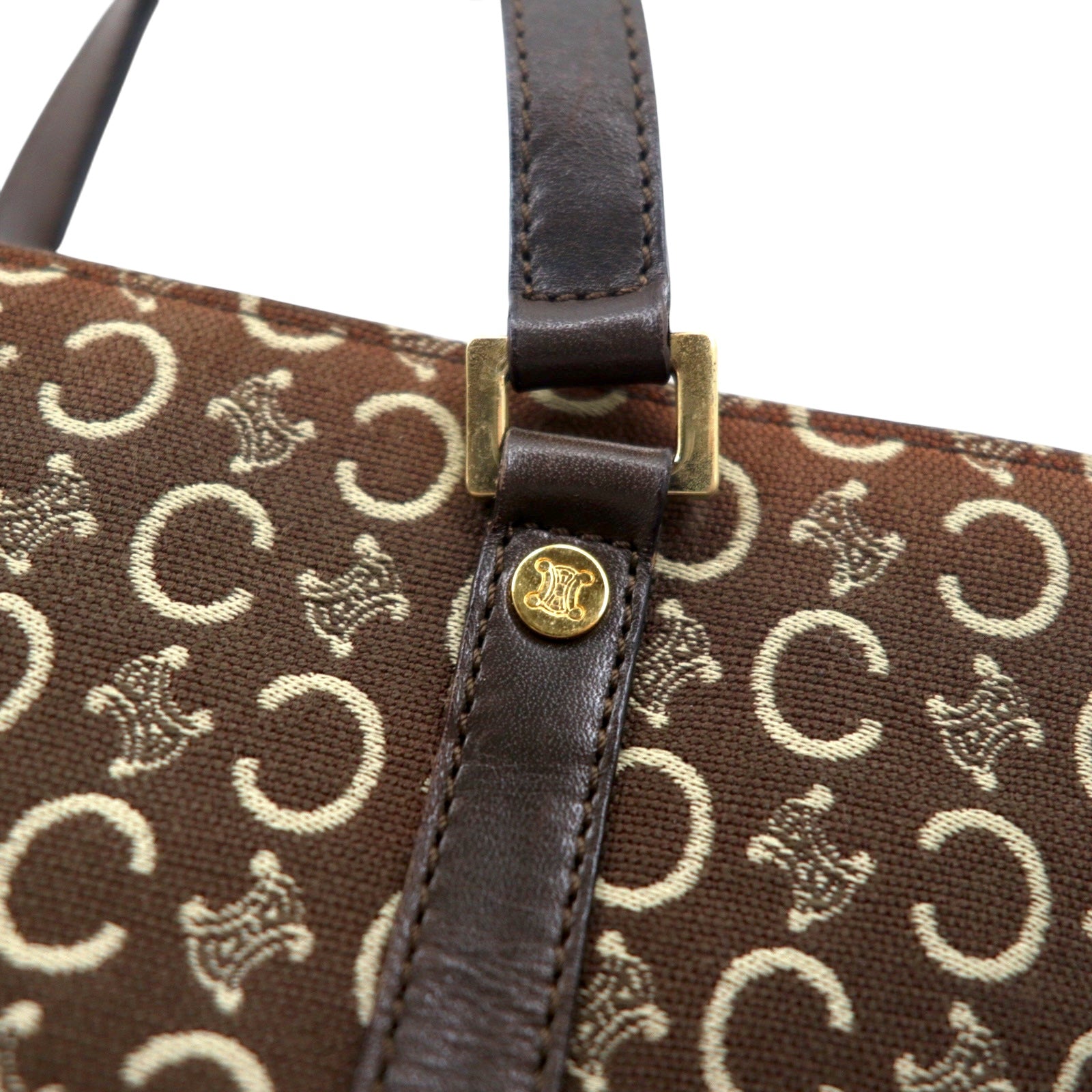 CELINE Made in Italy Old C Macadam Handbag Tote Bag Brown Canvas All-over Pattern CE00