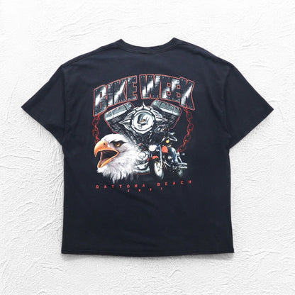DELTA 00年代 KNIT IN USA スカル プリント PRO WEIGHT Tシャツ XL ブラック 両面プリント Bike Week
