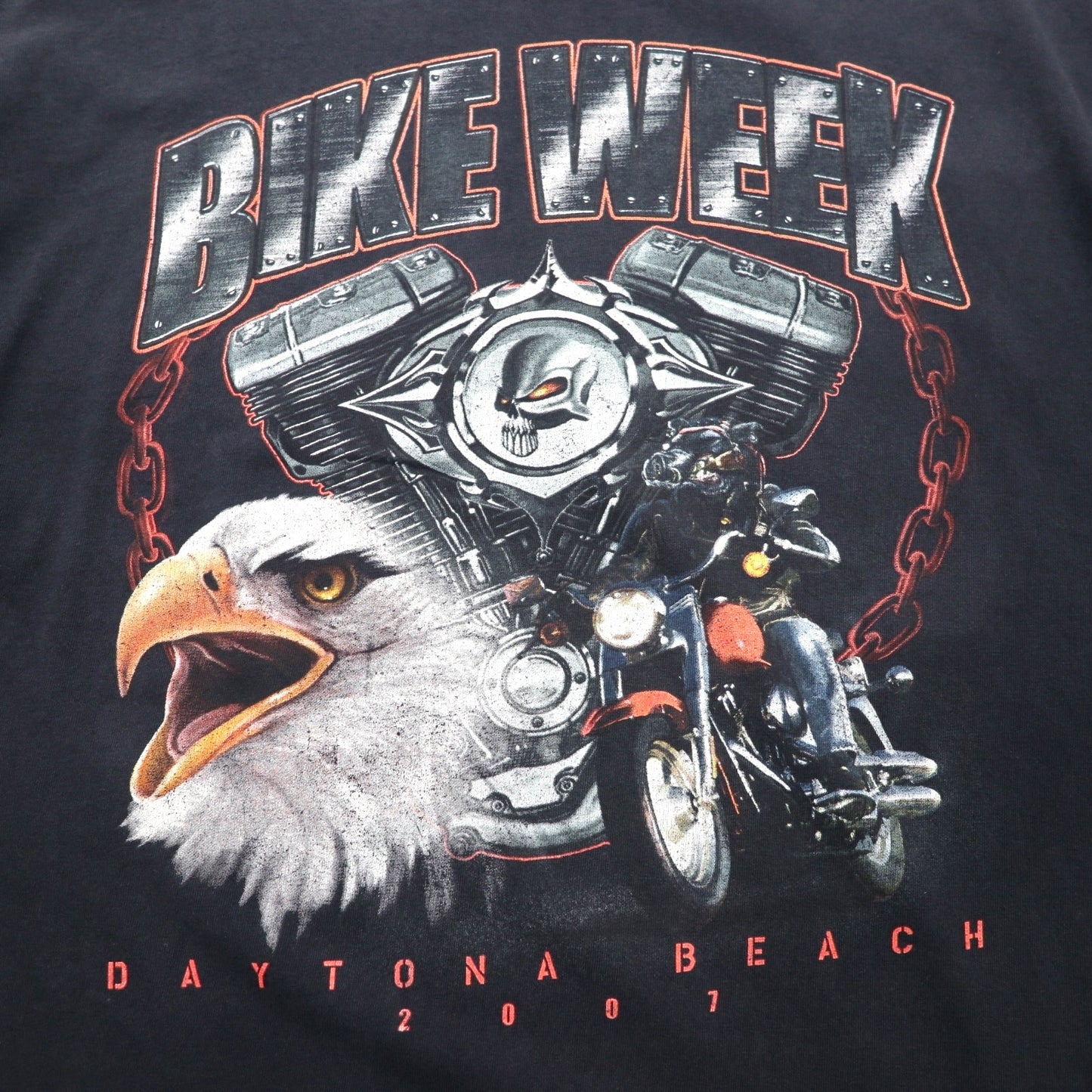 DELTA 00年代 KNIT IN USA スカル プリント PRO WEIGHT Tシャツ XL ブラック 両面プリント Bike Week