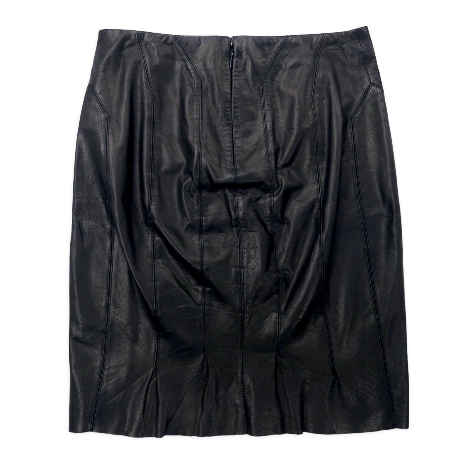 GUCCI Leather Skirt 38 Black Goat skin goat leather 107069 XN027 
