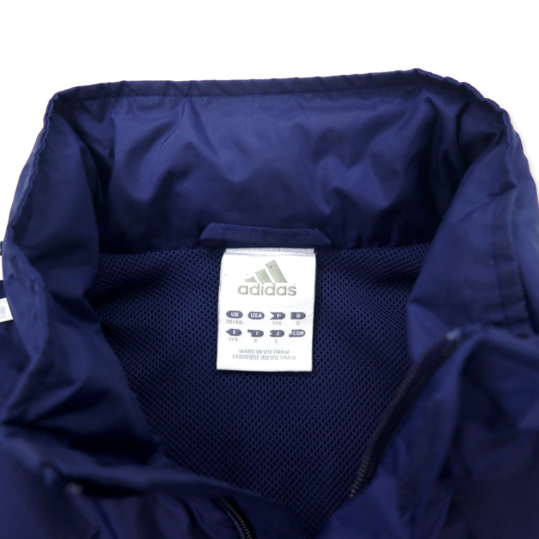adidas Track Jacket Shell Parka Jersey L Navy Polyester Water Repellent Mesh Liner 3 Stripes