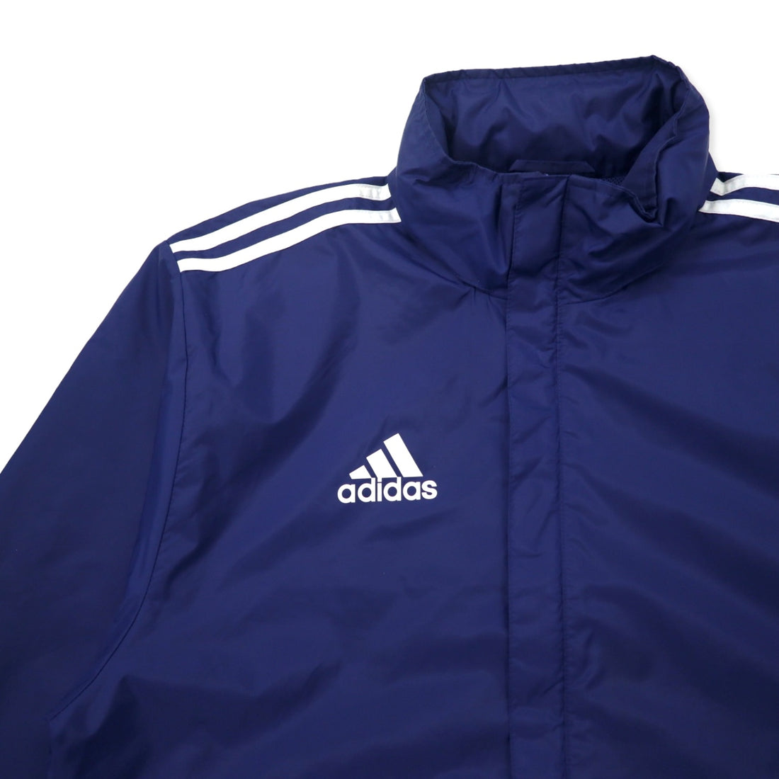 adidas Track Jacket Shell Parka Jersey L Navy Polyester Water Repellent Mesh Liner 3 Stripes