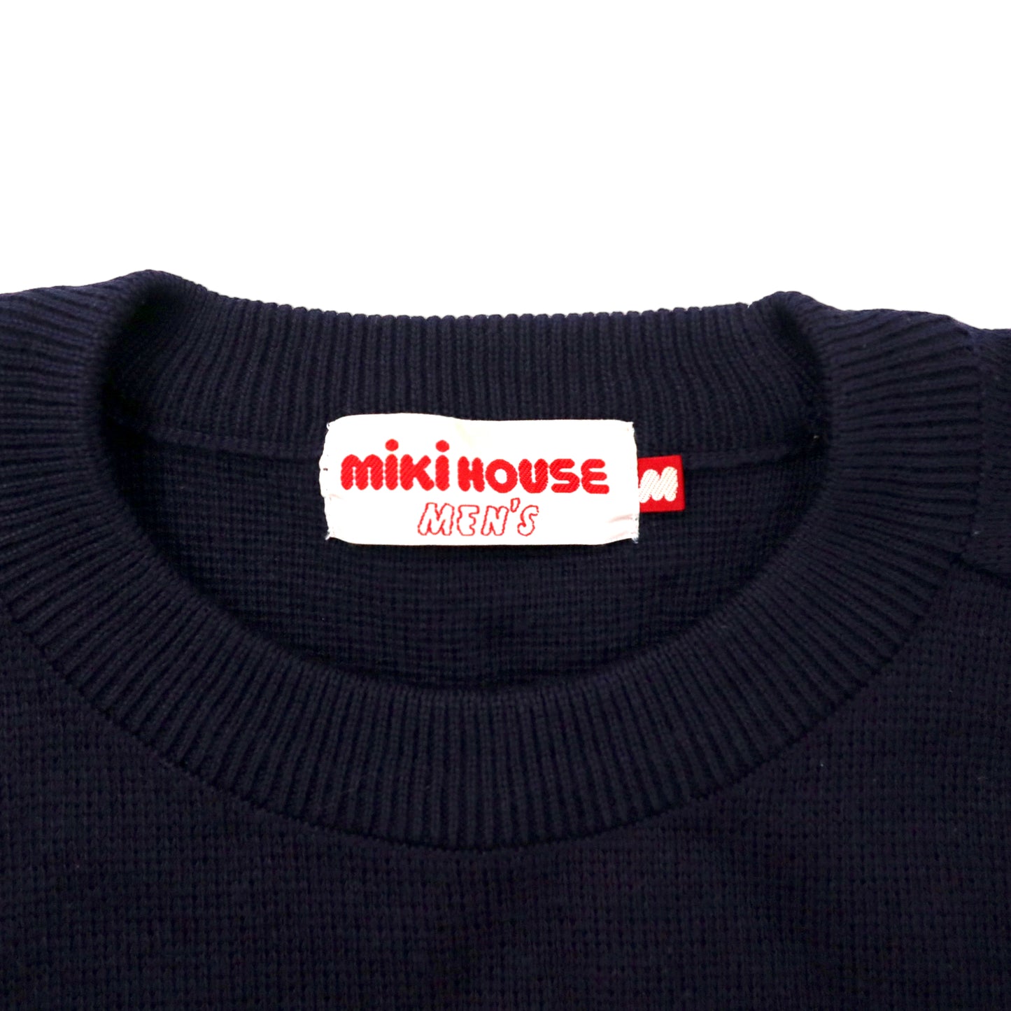 miki HOUSE MEN'S 90年代 ロゴニット セーター M ネイビー アクリル エルボーパッチ 日本製